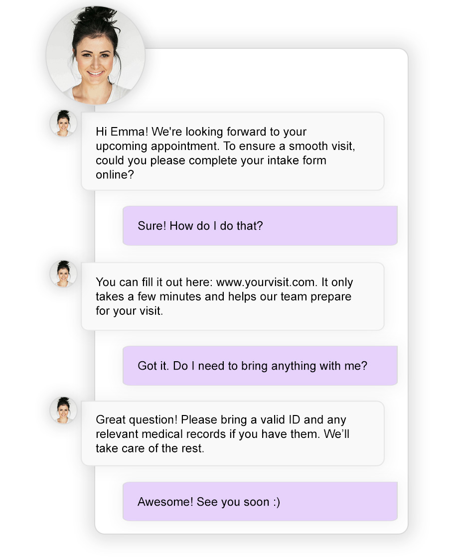 Patient care interface showing intake form collection