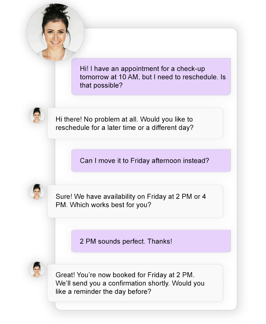 Smart scheduling interface showing AI appointment booking